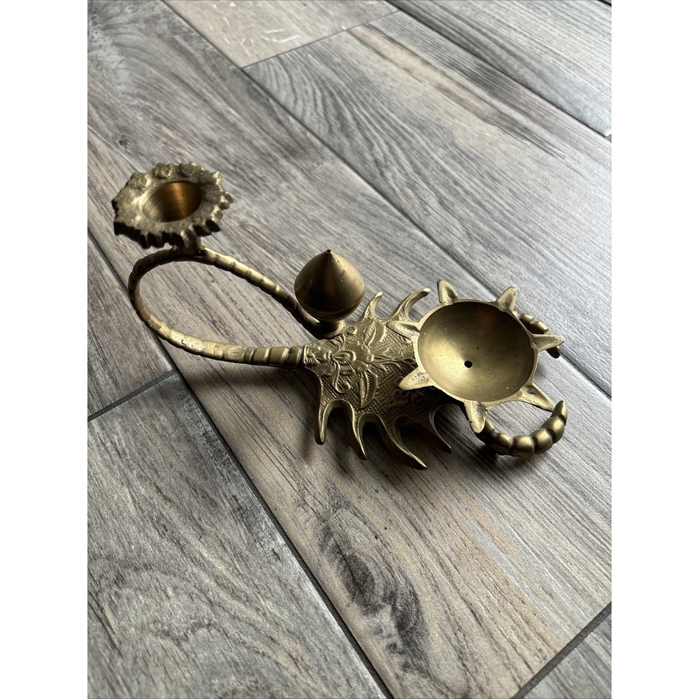 Vintage Brass Scorpion Candelabra & Incense Burner -Mid Century Indian Metalware